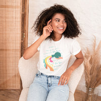 girl sitting in fluffy chair wearing she gave what she could christian t shirt